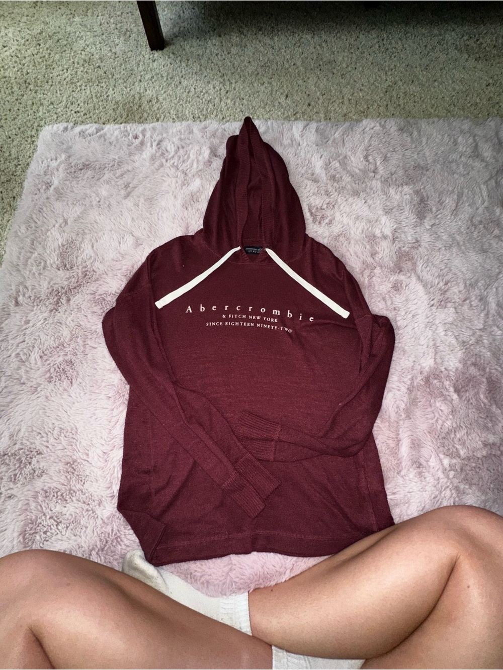 Abercrombie & Fitch Maroon Hooded Cowl Sweater with Cream Trim